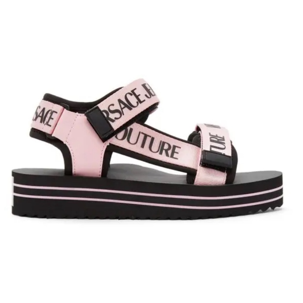 Versace Couture Pink and Black strap sandals (Size EU 37/US 6)